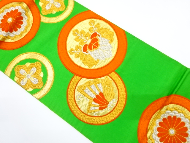 JAPANESE KIMONO / ANTIQUE FUKURO OBI / SILK / WOVEN BUTTERFLY & PAULOWNIA